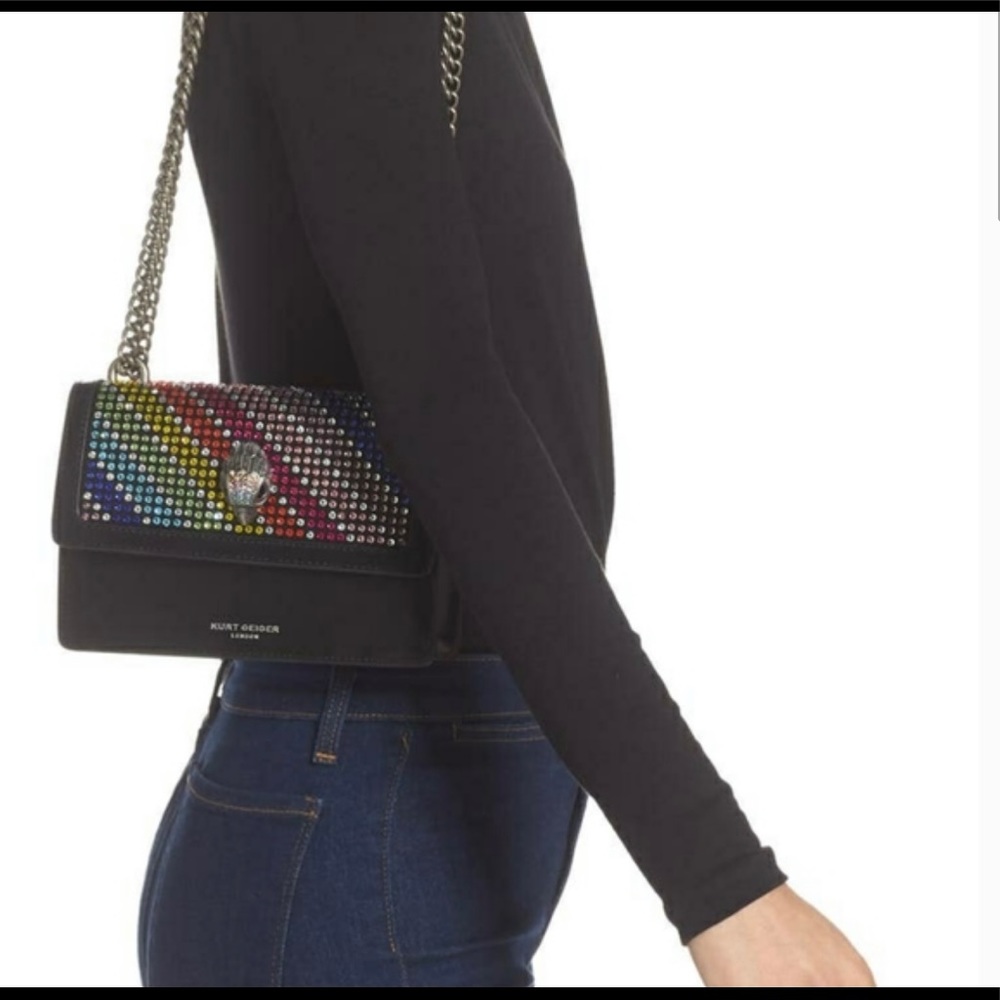 NWT KURT GEIGER Shoreditch Leather Rainbow Rhinestone Small Crossbody Bag - Picture 7 of 7